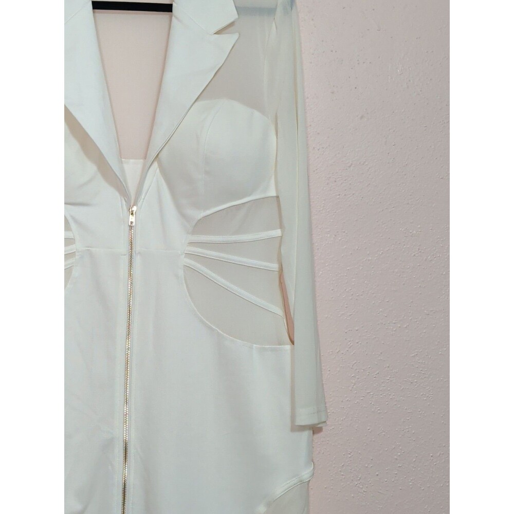 Curvy Sense Blazer Bodycon Dress Womens 2XL Ivory Sheer Mesh Cutout Zip Sexy - Picture 8 of 14